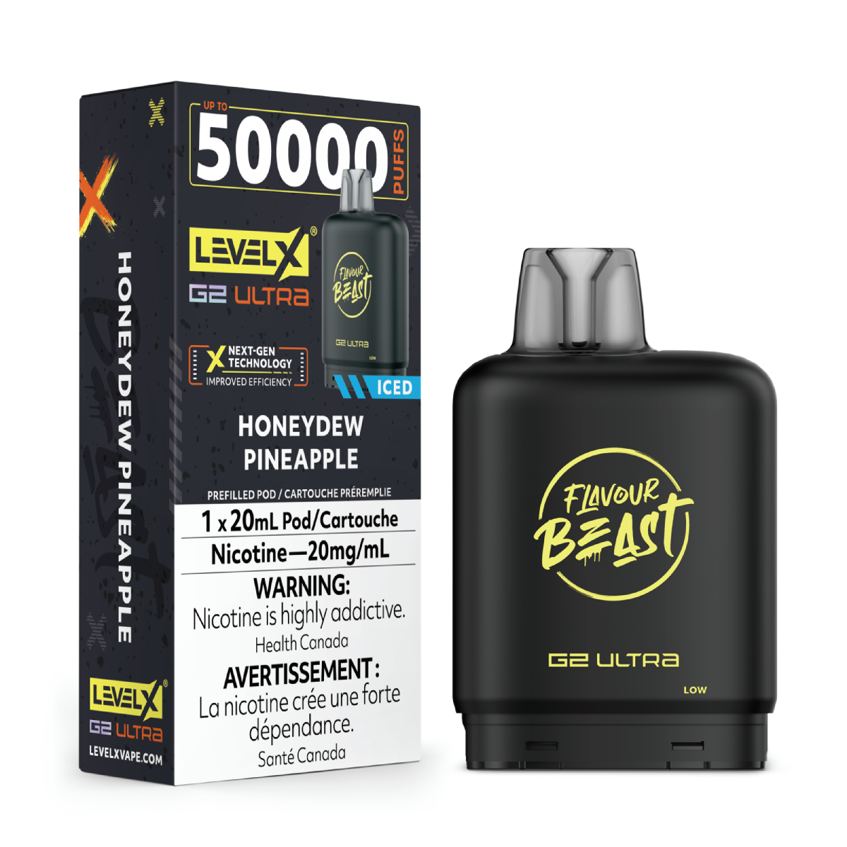 levelx g2 ultra flavourbeast pod aug2025 render fam 20mg honeydewpineapple 1.webp