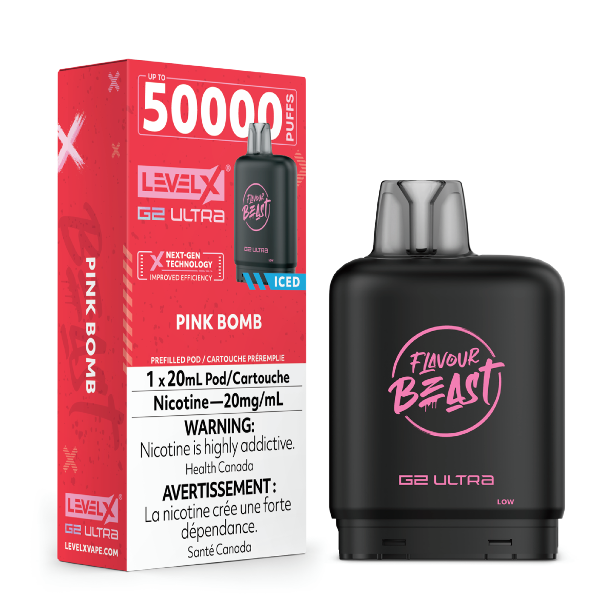 levelx g2 ultra flavourbeast pod aug2025 render fam 20mg pinkbomb 1.webp