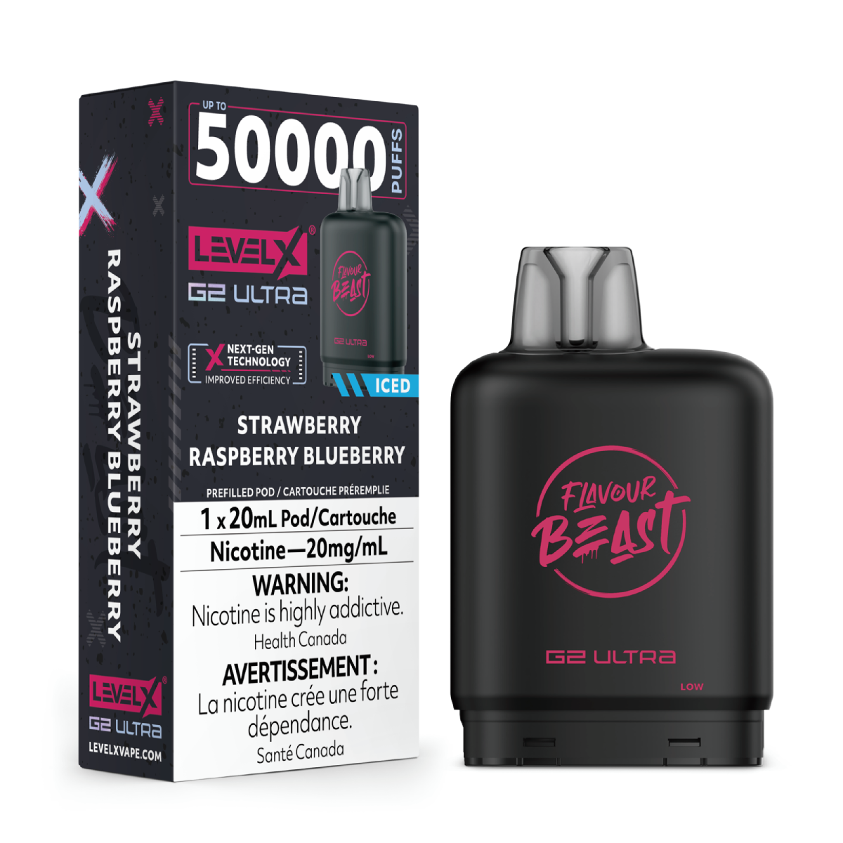 levelx g2 ultra flavourbeast pod aug2025 render fam 20mg strawberryraspberryblueberry 1.webp