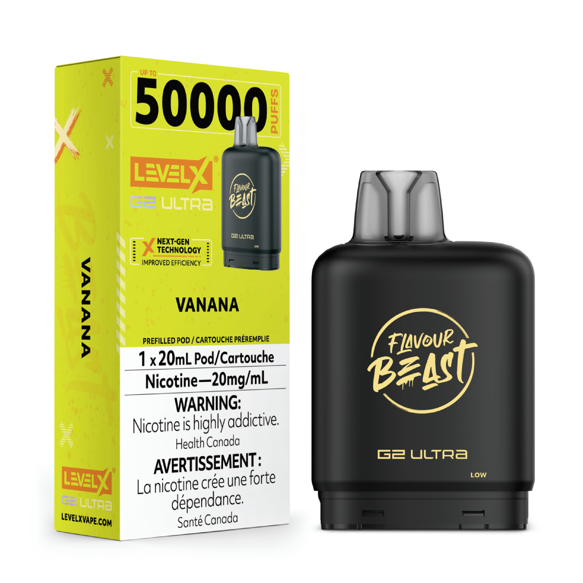 levelx g2 ultra flavourbeast pod aug2025 render fam 20mg vanana 1.webp
