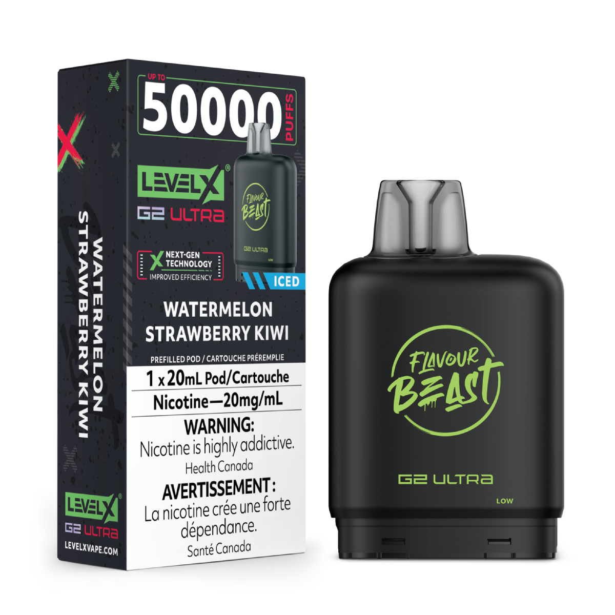levelx g2 ultra flavourbeast pod aug2025 render fam 20mg watermelonstrawberrykiwi 1.webp