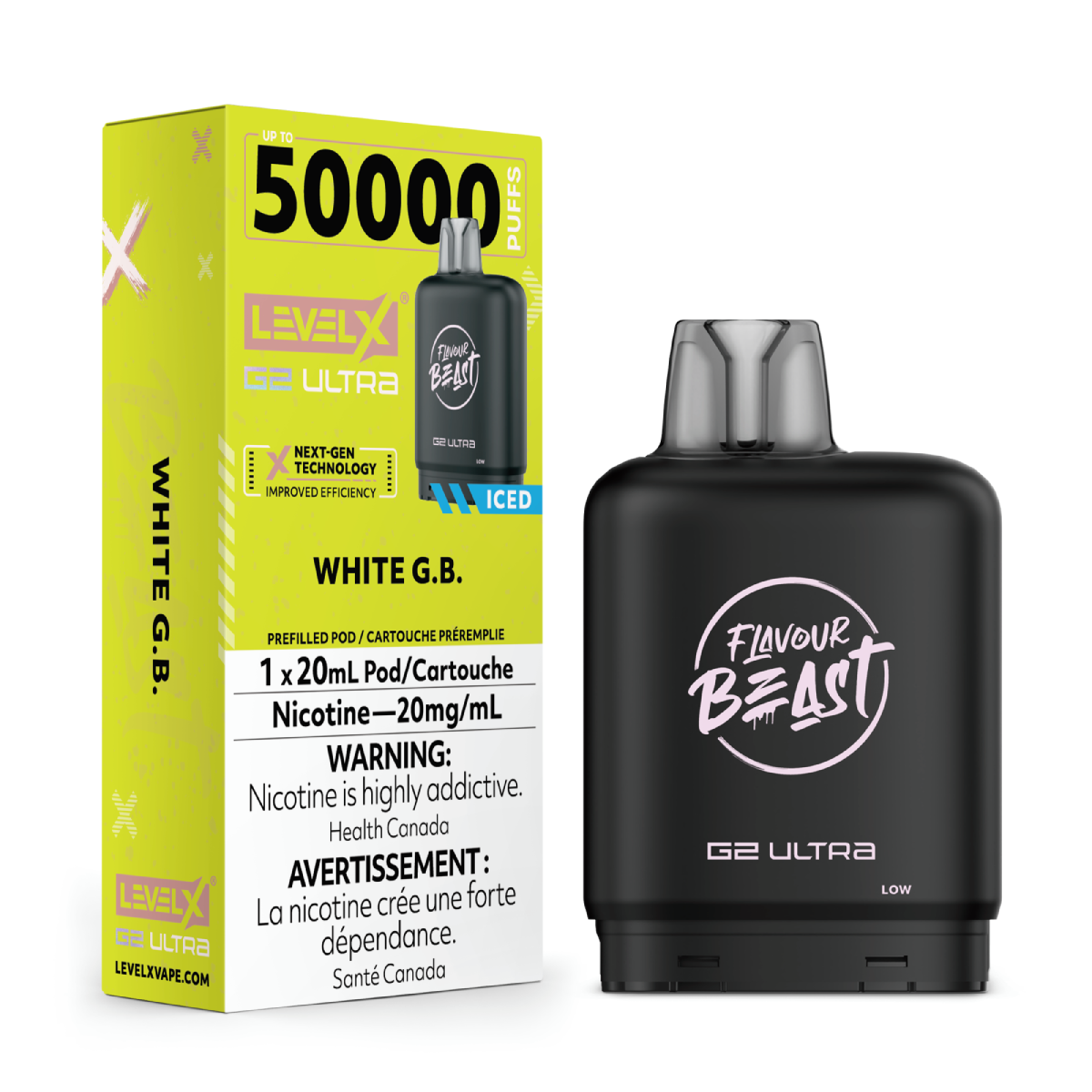 levelx g2 ultra flavourbeast pod aug2025 render fam 20mg whiteg b 1.webp