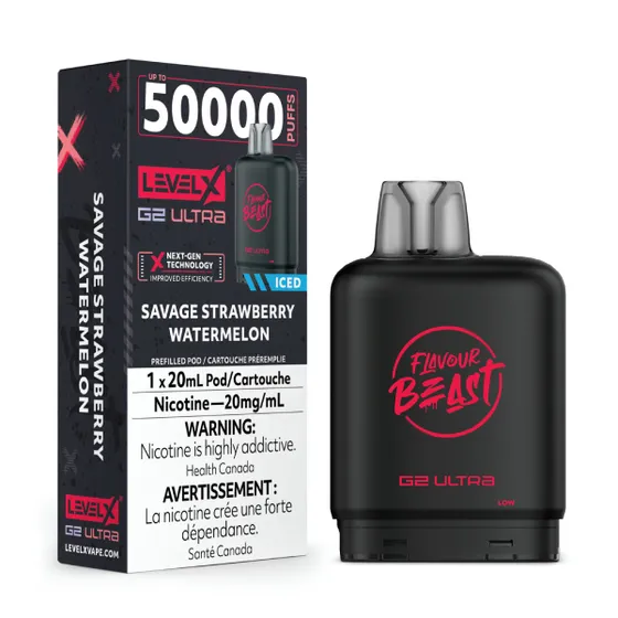 levelx g2 ultra flavourbeast pod mar2026 render fam 20mg savagestrawberrywatermelon 3.webp