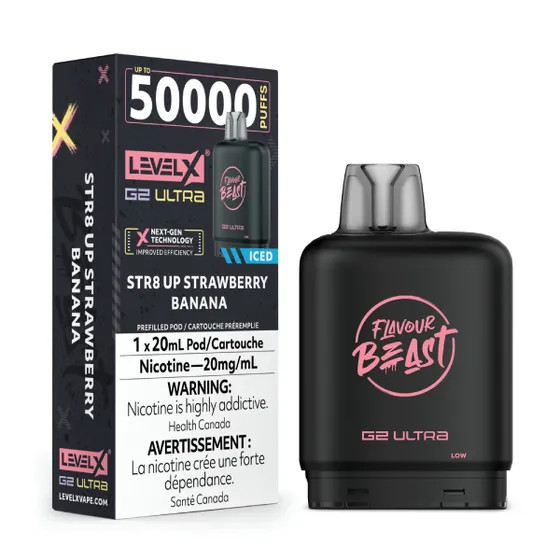 levelx g2 ultra flavourbeast pod mar2026 render fam 20mg str8upstrawberrybanana 3.webp