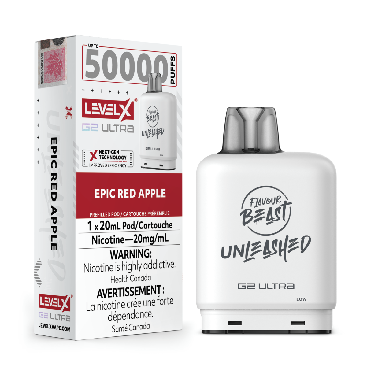 levelx g2 ultra unleashed pod jul2025 render fam exs 20mg epicredapple 1.webp