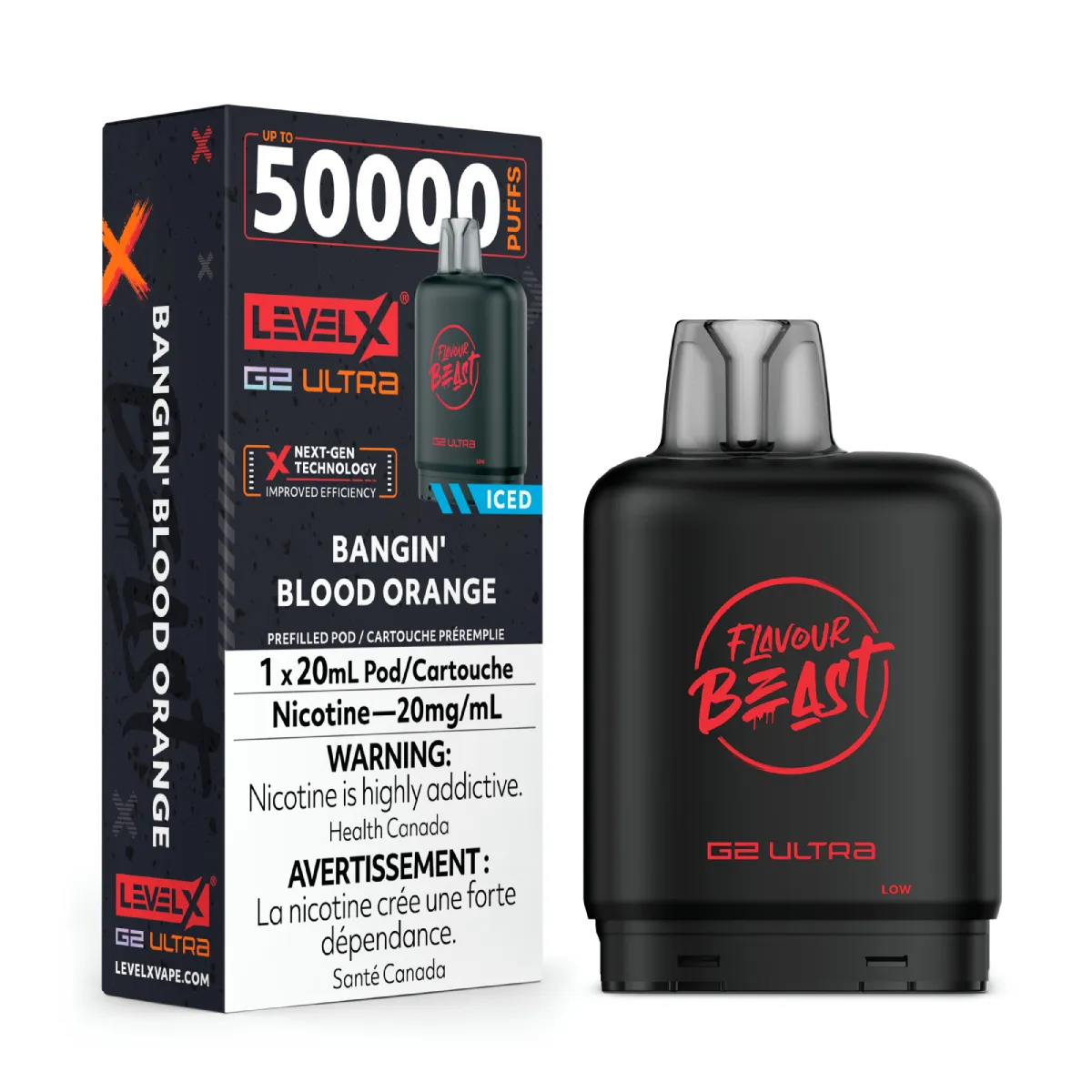 levelx boost g2 ultra flavourbeast pod apr2025 render fam 20mg banginbloodorange.webp