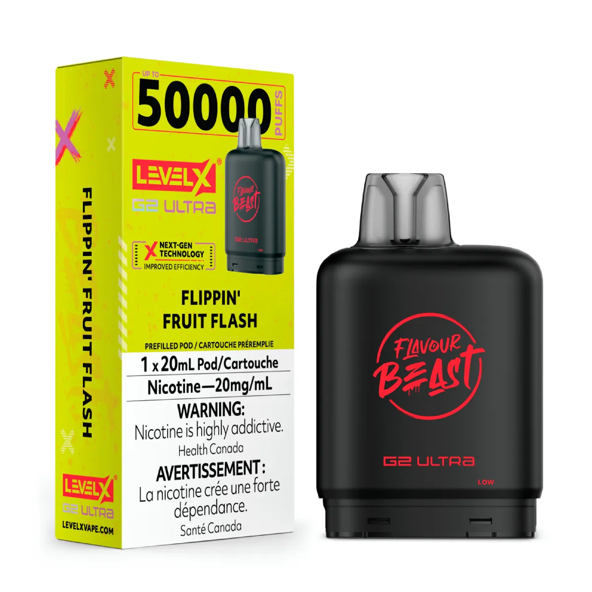 levelx boost g2 ultra flavourbeast pod apr2025 render fam 20mg flippinfruitflash.webp