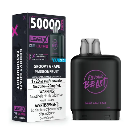 levelx boost g2 ultra flavourbeast pod apr2025 render fam 20mg groovygrapepassionfruit.webp