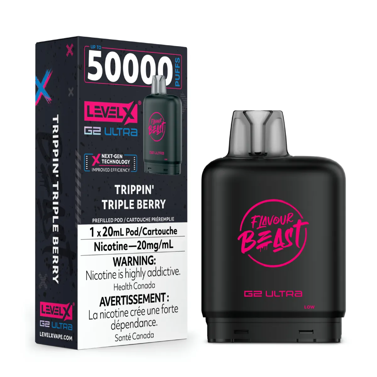 levelx boost g2 ultra flavourbeast pod apr2025 render fam 20mg trippintripleberry.webp