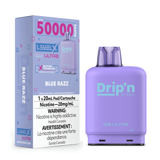 levelx g2 ultra dripn pod jul2025 render fam 20mg bluerazz 1.webp