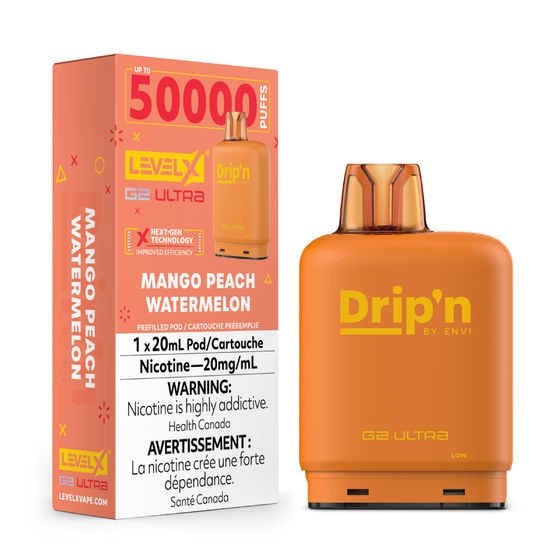levelx g2 ultra dripn pod jul2025 render fam 20mg mangopeachwatermelon 1.webp